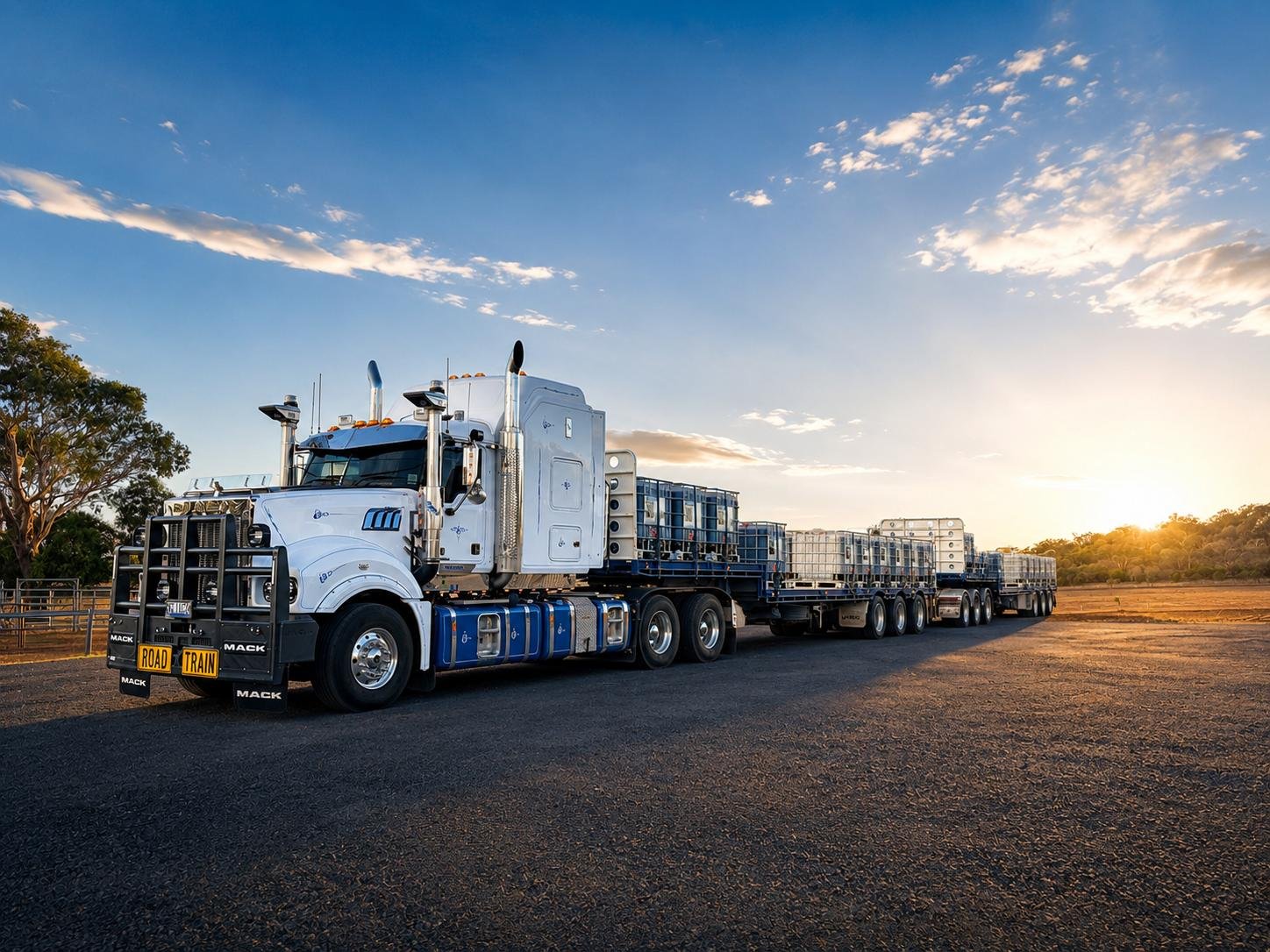 Prime mover on the road at dusk