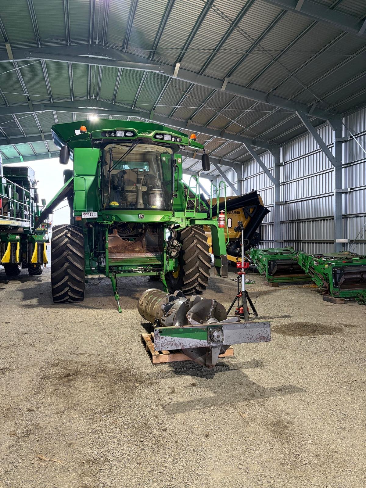 Header parked in the workshop for service